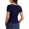 image:imageLYANER Womens Tie Front Button Down Crop Tops  Scoop Neck Short Sleeve Slim Fitted Going Out T ShirtNavy Blue