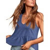 image:imageLYANER Womens V Neck Casual Tank Top  Ruffle Hem Babydoll Blouse Sleeveless Flowy Peplum TopsSolid Dark Blue