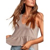 image:imageLYANER Womens V Neck Casual Tank Top  Ruffle Hem Babydoll Blouse Sleeveless Flowy Peplum TopsSolid Khaki