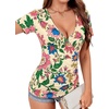image:imageLYANER Womens Wrap Deep V Neck Sexy Blouse  Summer Short Sleeve Ruched Slim Fitted Going Out Tops Comfy Soft ShirtsBeige Multi Floral