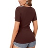 image:imageLYANER Womens Wrap Deep V Neck Sexy Blouse  Summer Short Sleeve Ruched Slim Fitted Going Out Tops Comfy Soft ShirtsDark Brown