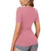 image:imageLYANER Womens Wrap Deep V Neck Sexy Blouse  Summer Short Sleeve Ruched Slim Fitted Going Out Tops Comfy Soft ShirtsDeep Pink