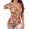 image:imageLYANER Womens Wrap Deep V Neck Sexy Blouse  Summer Short Sleeve Ruched Slim Fitted Going Out Tops Comfy Soft ShirtsMulti Paisley