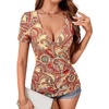 image:imageLYANER Womens Wrap Deep V Neck Sexy Blouse  Summer Short Sleeve Ruched Slim Fitted Going Out Tops Comfy Soft ShirtsMulti Paisley