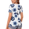 image:imageLYANER Womens Wrap Deep V Neck Sexy Blouse  Summer Short Sleeve Ruched Slim Fitted Going Out Tops Comfy Soft ShirtsWhite Blue Floral