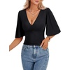 image:imageLYANER Womens Wrap V Neck Dressy Casual Tops  Ruffle Short Sleeve Elegant Work Business Blouse ShirtsBlack
