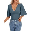 image:imageLYANER Womens Wrap V Neck Dressy Casual Tops  Ruffle Short Sleeve Elegant Work Business Blouse ShirtsDenim Blue