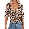 image:imageLYANER Womens Wrap V Neck Dressy Casual Tops  Ruffle Short Sleeve Elegant Work Business Blouse ShirtsHeart Shaped Leopard