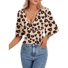 image:imageLYANER Womens Wrap V Neck Dressy Casual Tops  Ruffle Short Sleeve Elegant Work Business Blouse ShirtsHeart Shaped Leopard