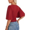 image:imageLYANER Womens Wrap V Neck Dressy Casual Tops  Ruffle Short Sleeve Elegant Work Business Blouse ShirtsWine Red