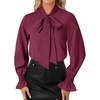 image:imageLYANER Womens Bow Tie Neck Business Work Blouse  Ruffle Long Sleeve Dressy Office Shirt TopDeep Purple