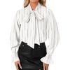 image:imageLYANER Womens Bow Tie Neck Business Work Blouse  Ruffle Long Sleeve Dressy Office Shirt TopStripe White