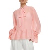 image:imageLYANER Womens Chiffon Bow Tie Neck Casual Blouse  See Through Ruffle Long Sleeve Ruched Double Layer Peplum Hem Dressy Elegant Top ShirtsLight Pink
