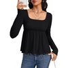 image:imageLYANER Womens Frill Square Neck Casual Peplum Top  Long Sleeve Ruched Ruffle A Line Dressy Babydoll Blouse ShirtsBlack