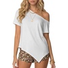 image:imageLYANER Womens One Shoulder Y2k Tunic Top  Summer Short Sleeve Asymmetric Hem Casual Blouse ShirtsWhite