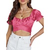 image:imageLYANER Womens Puff Short Sleeve Y2k Crop Top  Summer Ruffle Off The Shoulder Tie Back Cute Cropped Blouse ShirtsSatin Rose