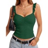 image:imageLYANER Womens Ribbed Knit Cute Tank Tops  Summer Sweetheart Neck Ruffle Strap Ruched Sleeveless Slim Fitted Cami TopDark Green