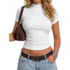 image:imageLYANER Womens Ribbed Knit Mock Neck Short Sleeve Slim Fitted Y2k Blouse Top ShirtsWhite