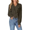 image:imageLYANER Womens Ruffle Collar Casual Blouse  Button Down Long Sleeve Victorian Dressy Top ShirtsAmy Green