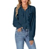 image:imageLYANER Womens Ruffle Collar Casual Blouse  Button Down Long Sleeve Victorian Dressy Top ShirtsTeal Blue