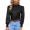 image:imageLYANER Womens Satin Mock Neck Puff Long Sleeve Keyhole Work Blouse TopBlack