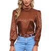 image:imageLYANER Womens Satin Mock Neck Puff Long Sleeve Keyhole Work Blouse TopBrown