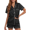 image:imageLYANER Womens Satin Silky Soft Pajamas Set  Button Down Collared V Neck Short Sleeve Blouse Tops with Elastic High Waisted Shorts Comfy Pjs Sleepwear LoungewearSolid Black
