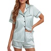 image:imageLYANER Womens Satin Silky Soft Pajamas Set  Button Down Collared V Neck Short Sleeve Blouse Tops with Elastic High Waisted Shorts Comfy Pjs Sleepwear LoungewearLight Green