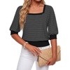 image:imageLYANER Womens Striped Square Neck Blouse Tops  Summer Puff Half Sleeve Slim Fitted Business Casual Top ShirtsBlack