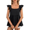 image:imageLYANER Womens Summer Sleeveless Peplum Blouse Square Neck Ruffle Strap Babydoll Tank Top Black Small