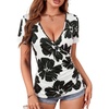 image:imageLYANER Womens Wrap Deep V Neck Sexy Blouse  Summer Short Sleeve Ruched Slim Fitted Going Out Tops Comfy Soft ShirtsWhite Black Floral