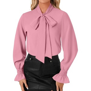 image:imageLYANER Womens Bow Tie Neck Business Work Blouse  Ruffle Long Sleeve Dressy Office Shirt TopPink