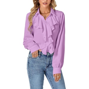 image:imageLYANER Womens Ruffle Collar Casual Blouse  Button Down Long Sleeve Victorian Dressy Top ShirtsPurple