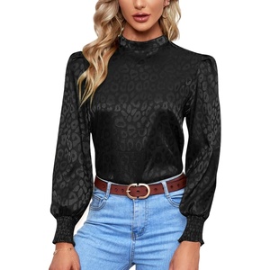 image:imageLYANER Womens Satin Mock Neck Puff Long Sleeve Keyhole Work Blouse TopBlack
