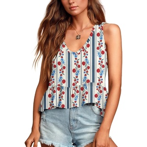 image:imageLYANER Womens V Neck Casual Tank Top  Ruffle Hem Babydoll Blouse Sleeveless Flowy Peplum TopsFloral Beige