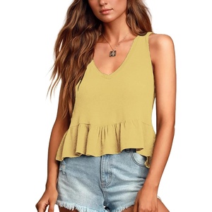 image:imageLYANER Womens V Neck Casual Tank Top  Ruffle Hem Babydoll Blouse Sleeveless Flowy Peplum TopsGinger
