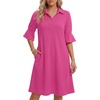 image:imageLYANER Womens Collar V Neck Casaul Midi Dress with PocketsRose