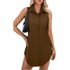 image:imageLYANER Womens Collar V Neck Casual Shirt DressDark Brown