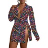 image:imageLYANER Womens Collared Deep V Neck Sexy TopsBlack Print