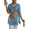 image:imageLYANER Womens Collared Deep V Neck Sexy TopsBlue Flower