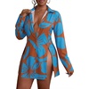 image:imageLYANER Womens Collared Deep V Neck Sexy TopsBlue Flower