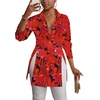 image:imageLYANER Womens Collared Deep V Neck Sexy TopsFloral Red