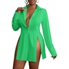 image:imageLYANER Womens Collared Deep V Neck Sexy TopsGrass Green