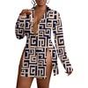 image:imageLYANER Womens Collared Deep V Neck Sexy TopsKhaki Print
