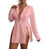 image:imageLYANER Womens Collared Deep V Neck Sexy TopsLight Pink