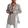 image:imageLYANER Womens Collared Deep V Neck Sexy TopsOff White Stirped