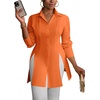image:imageLYANER Womens Collared Deep V Neck Sexy TopsOrange