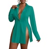 image:imageLYANER Womens Collared Deep V Neck Sexy TopsPeacock Green