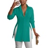 image:imageLYANER Womens Collared Deep V Neck Sexy TopsPeacock Green