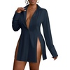 image:imageLYANER Womens Collared Deep V Neck Sexy TopsPure Navy Blue